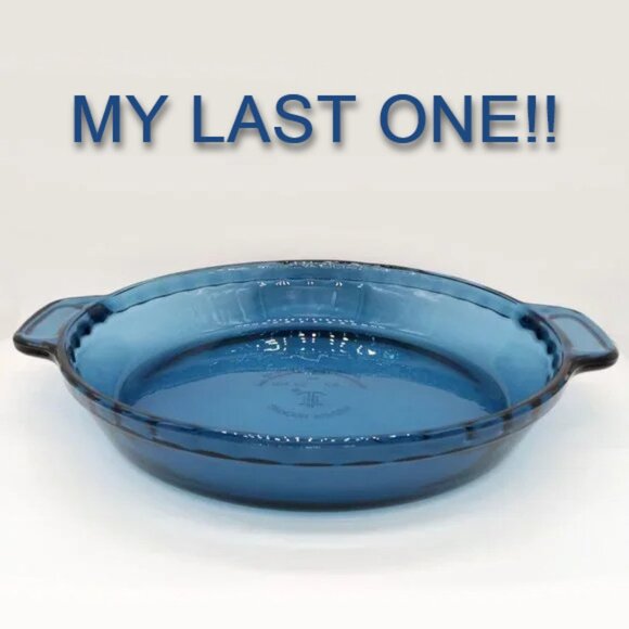 Vintage Anchor Hocking Blue Pie Plate Fluted Dish with handles - Picture 1 of 7